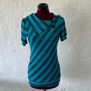 NWOT Cowl Neck Teal and Black Top